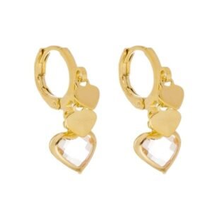 Brinco Mini Argola Coração Zircônia Rosa Banhado em Ouro 18K