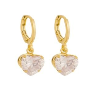 Brinco Mini Argola Coração Zircônia Cristal Banhado em Ouro 18K