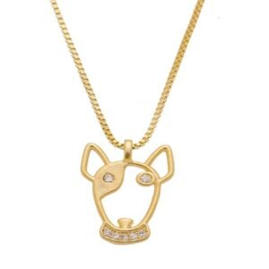 Colar Cachorro Bull Terrier com Zircônias Cristal Banhado em Ouro 18K