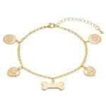 Pulseira Pet com Pingente de Patas e Osso Banhada em Ouro 18K