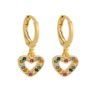 Brinco Mini Argola Coração Zircônias Coloridas Banhado em Ouro 18K