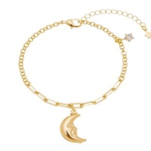 Pulseira Pingente Lua e Estrela Zircônia Cristal Banhado em Ouro 18K