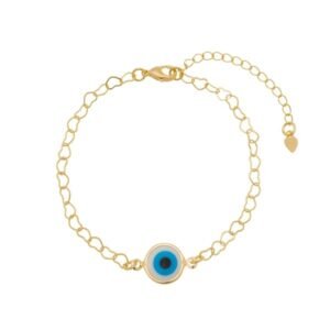 Pulseira Corrente de Corações e Olho Grego Banhada em Ouro 18K