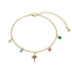 Pulseira com Pingente Coloridos e Micro Zircônias Banhada em Ouro 18K