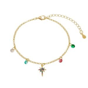 Pulseira com Pingente Coloridos e Micro Zircônias Banhada em Ouro 18K