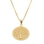Colar Pingente Circular com Árvore Banhado em Ouro 18K