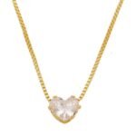 Colar Zircônia Cristal em Formato de Coração Banhado em Ouro 18K