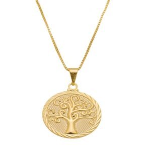 Colar Pingente Circular com Árvore Banhado em Ouro 18K