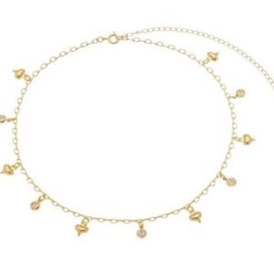 Choker Corações Intercalados com Zircônias Cristal Banhado em Ouro 18K