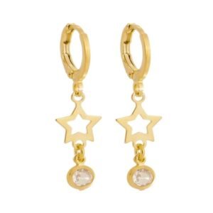 Brinco Mini Argola Estrela com Zircônia Cristal Banhado em Ouro 18K