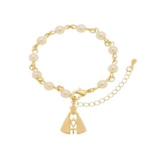 Pulseira de Pérolas com Pingente de Santa Banhada em Ouro 18K