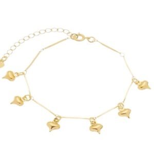 Pulseira Reta com Corações Alongados Banhada em Ouro 18K
