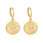 Brinco Mini Argola com Pingente Redondo Olho Grego Banhado em Ouro 18K