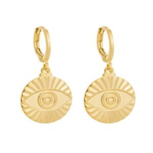 Brinco Mini Argola com Pingente Redondo Olho Grego Banhado em Ouro 18K