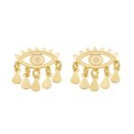 Brinco Olho Grego com Penduricalhos Banhado em Ouro 18K