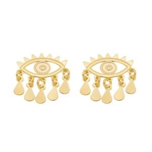 Brinco Olho Grego com Penduricalhos Banhado em Ouro 18K