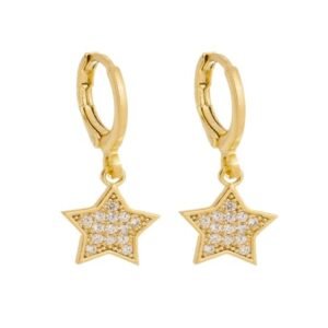 Brinco Mini Argola Estrela Cravejada Banhado em Ouro 18K