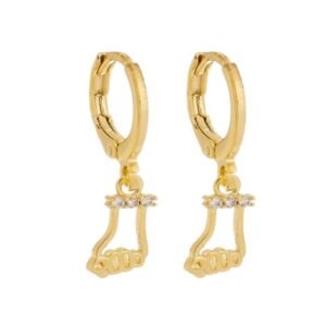 Brinco Mini Argola com Pingente de Figa com Zircônias Cristal Banhado em Ouro 18K