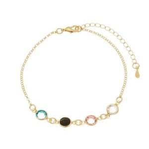 Pulseira 4 Zircônias Coloridas Banhada em Ouro 18K