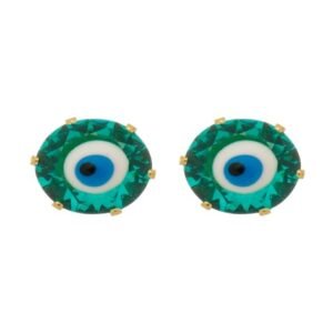 Brinco Olho Grego Zircônia Verde Água Banhado em Ouro 18K