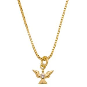 Colar Pingente de Espírito Santo com Zircônia Cristal Banhado em Ouro 18K