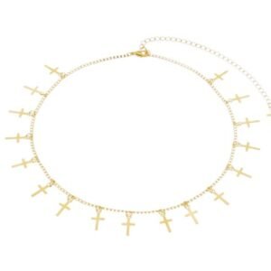 Choker Cruzes Lisas Penduradas Banhado em Ouro 18K