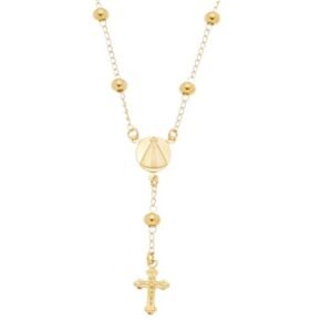 Colar Corrente com Bolas com Pingente de Santa e Cruz Banhado em Ouro 18K