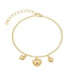 Pulseira com Pingente de Corações Banhada em Ouro 18K