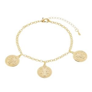 Pulseira 3 Pingentes de São Bento Banhada em Ouro 18K