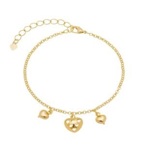 Pulseira com Pingente de Corações Banhada em Ouro 18K