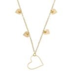 Colar Coração Vazado e Pequenos Lisos Banhado em Ouro 18K