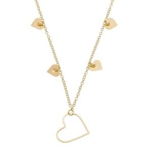Colar Coração Vazado e Pequenos Lisos Banhado em Ouro 18K