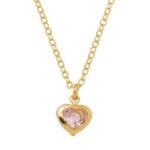 Colar Coração Zircônia Rosa Banhado em Ouro 18K