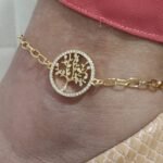 Tornozeleira Árvore da Vida com Fecho Boia Banhada em Ouro 18K