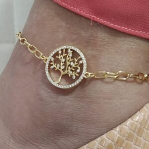 Tornozeleira Árvore da Vida com Fecho Boia Banhada em Ouro 18K